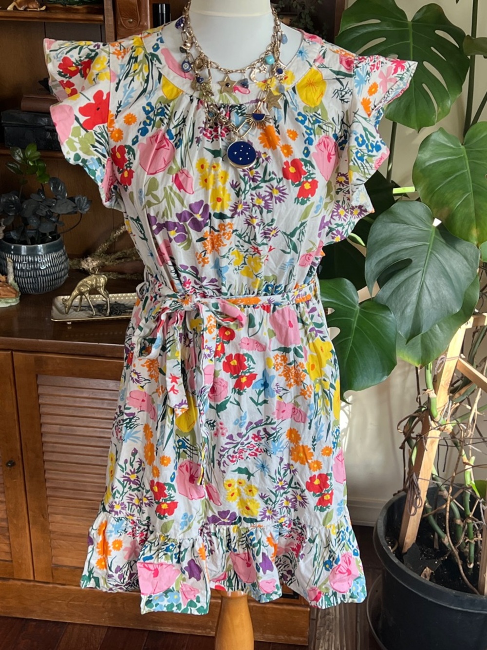 Melloday Floral Short Sun Dress L